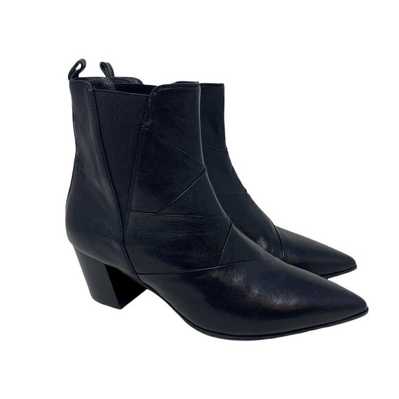 Napoleoni Womens Ankle Boots Black Leather Pointed Toe Pull On Italy 8 EUR 39 - Picture 1 of 9